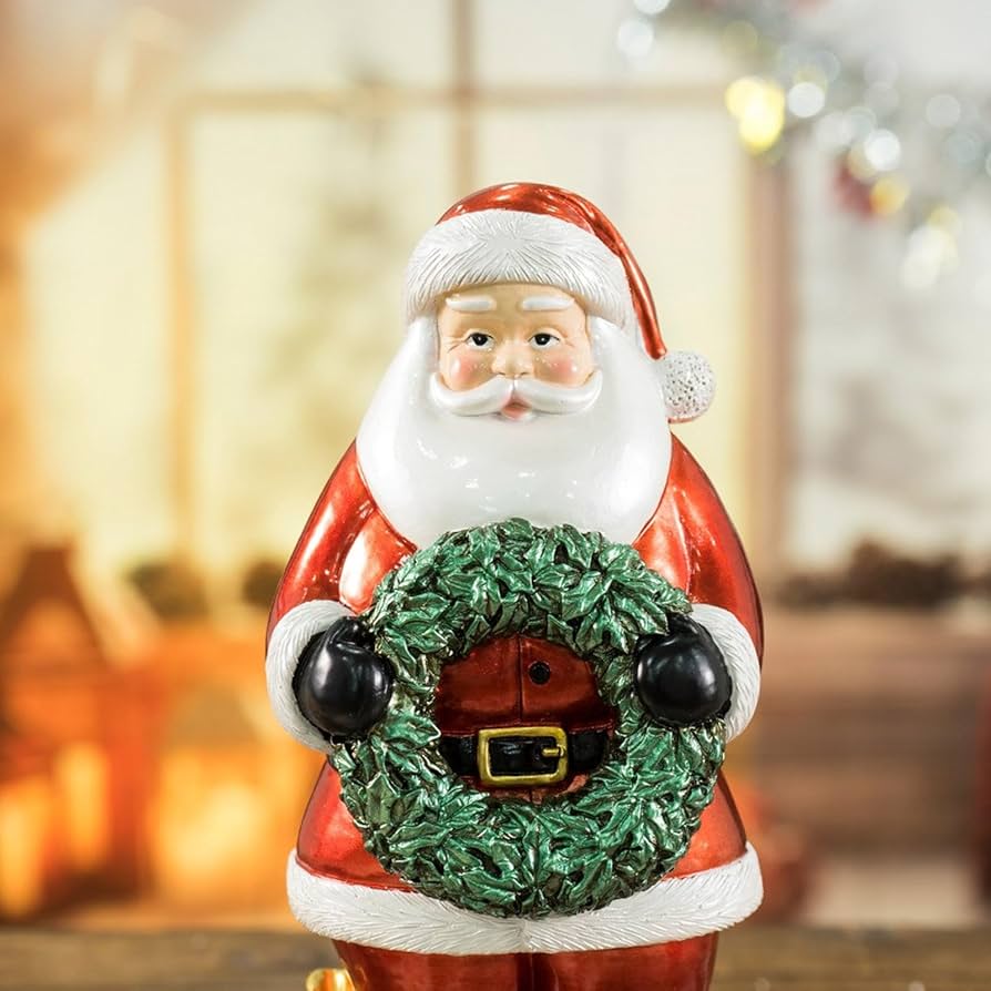 Amazon.co.jp: ユニークなサンタを保持する花輪の木の人形彫像テーブル